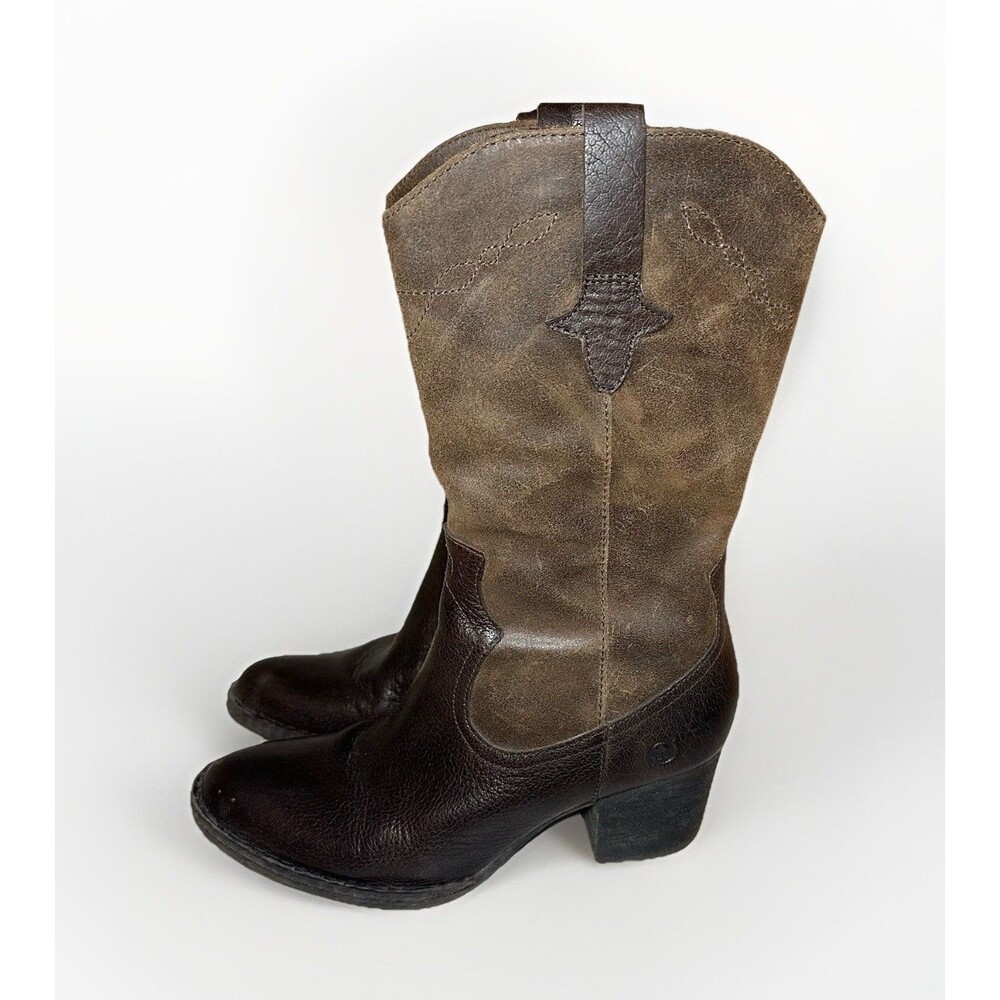 BORN Sonoma Leather Western Heeled Brown Suede‎ Boho Boots Festival Women 9.5